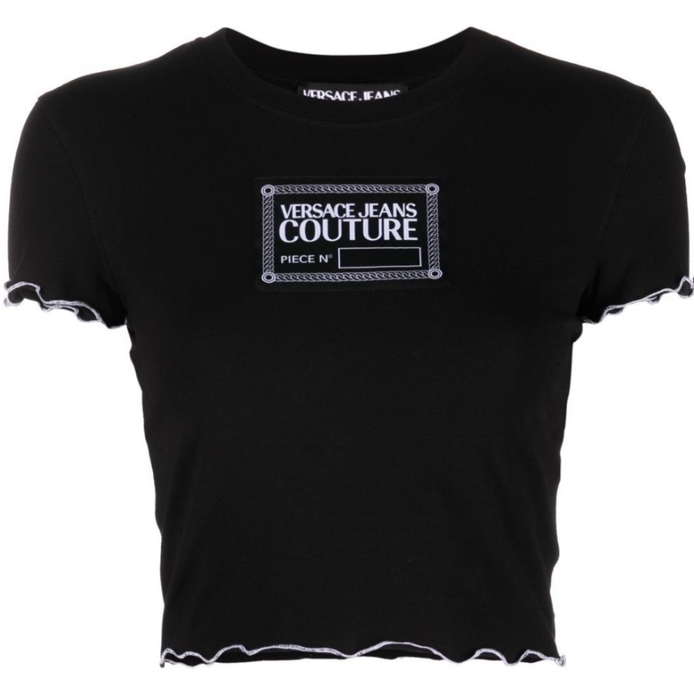 Sz Small Versace Jeans Couture Black Crop Top Shirt stretch-cotton